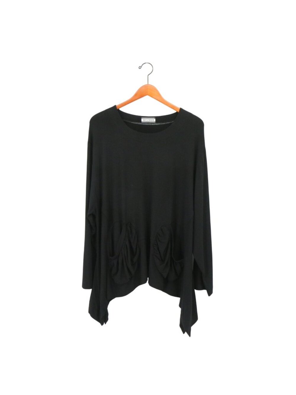Transparente Black Asymmetrical Hem Slouch Pockets Long Sleeve Tunic Top O/S